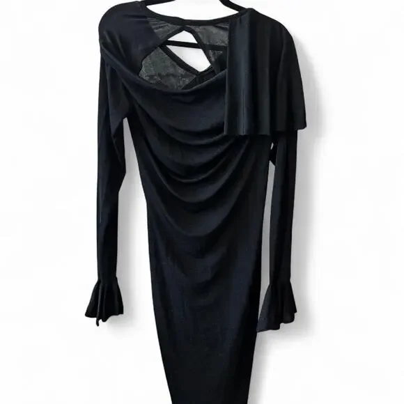 Black Draped Cutout Midi Dress – Minimalist Asymmetrical L - Picture 6 of 8